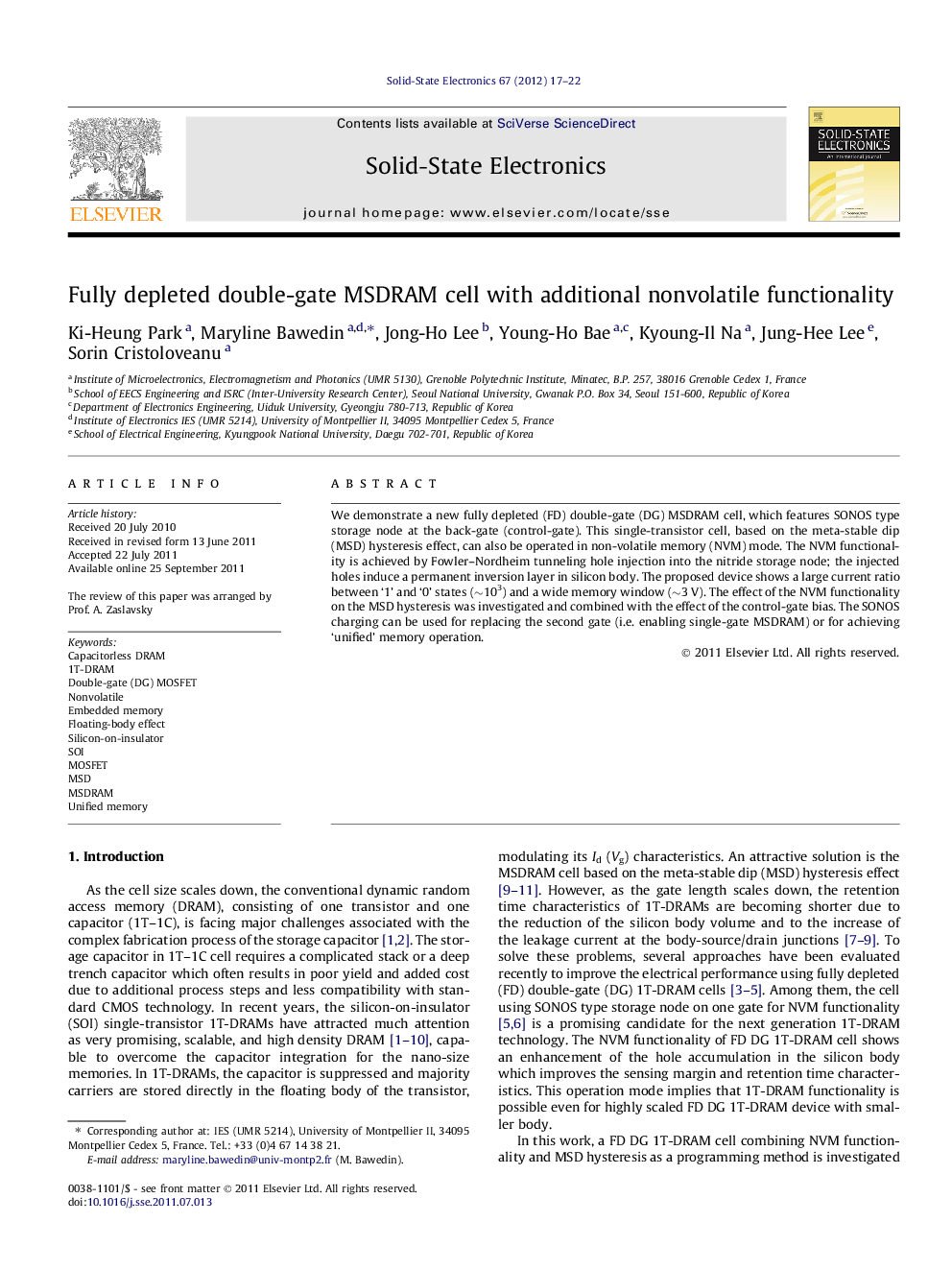 Fully depleted double-gate MSDRAM cell with additional nonvolatile functionality