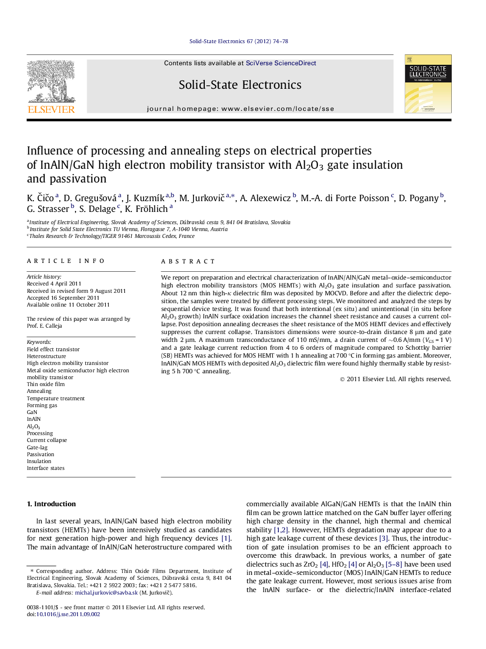 Influence of processing and annealing steps on electrical properties of InAlN/GaN high electron mobility transistor with Al2O3 gate insulation and passivation