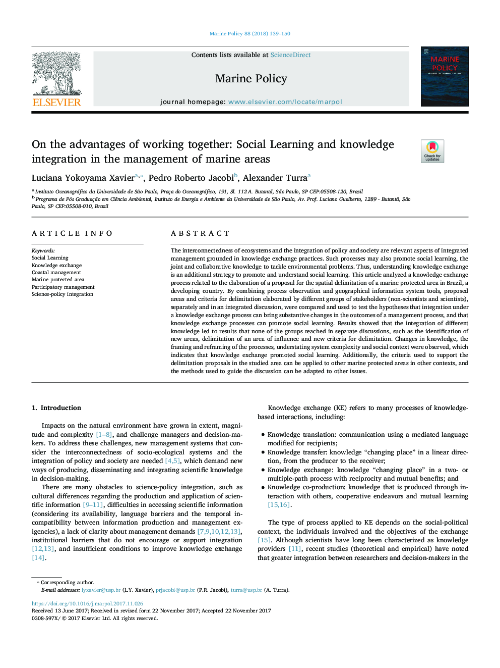 در مزایای کار با هم: یادگیری اجتماعی و ادغام دانش در مدیریت مناطق دریایی 