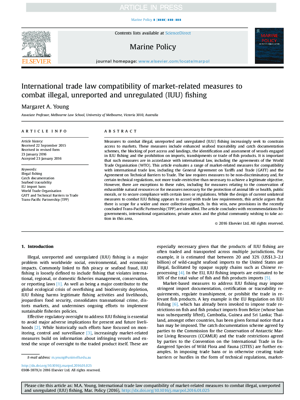 International trade law compatibility of market-related measures to combat illegal, unreported and unregulated (IUU) fishing