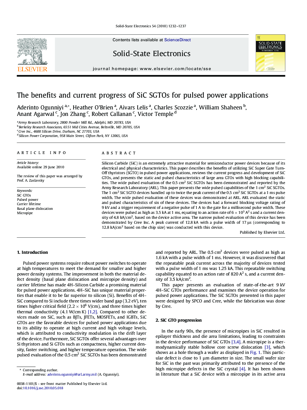 The benefits and current progress of SiC SGTOs for pulsed power applications