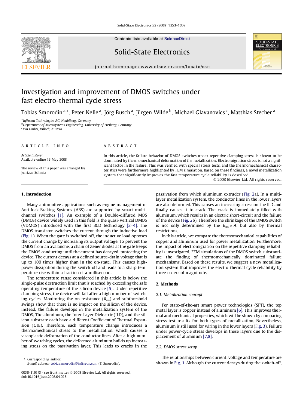 Investigation and improvement of DMOS switches under fast electro-thermal cycle stress