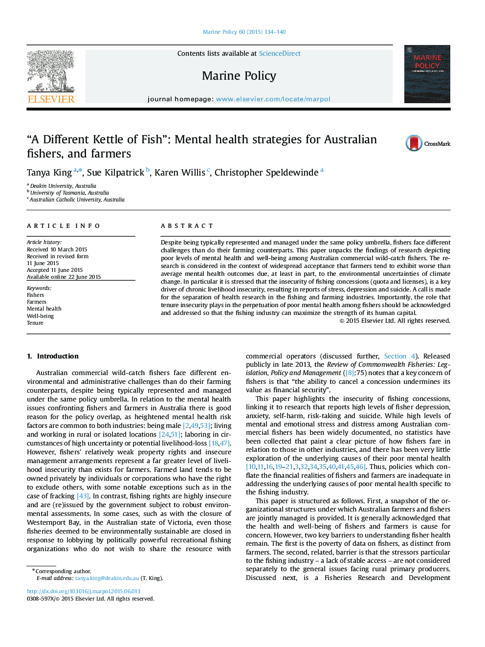 “A Different Kettle of Fish”: Mental health strategies for Australian fishers, and farmers