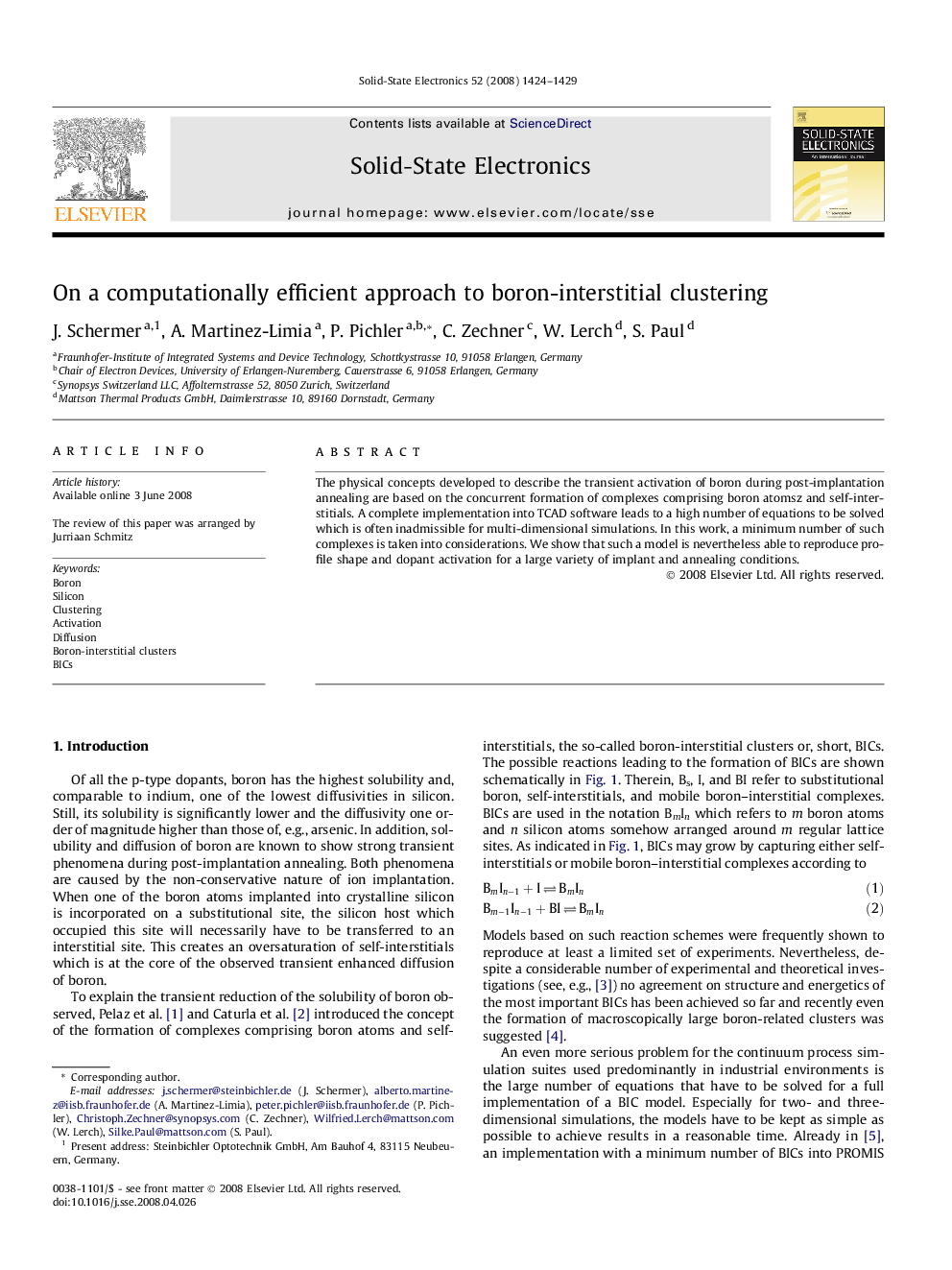 On a computationally efficient approach to boron-interstitial clustering