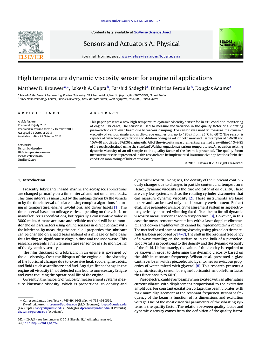 High temperature dynamic viscosity sensor for engine oil applications