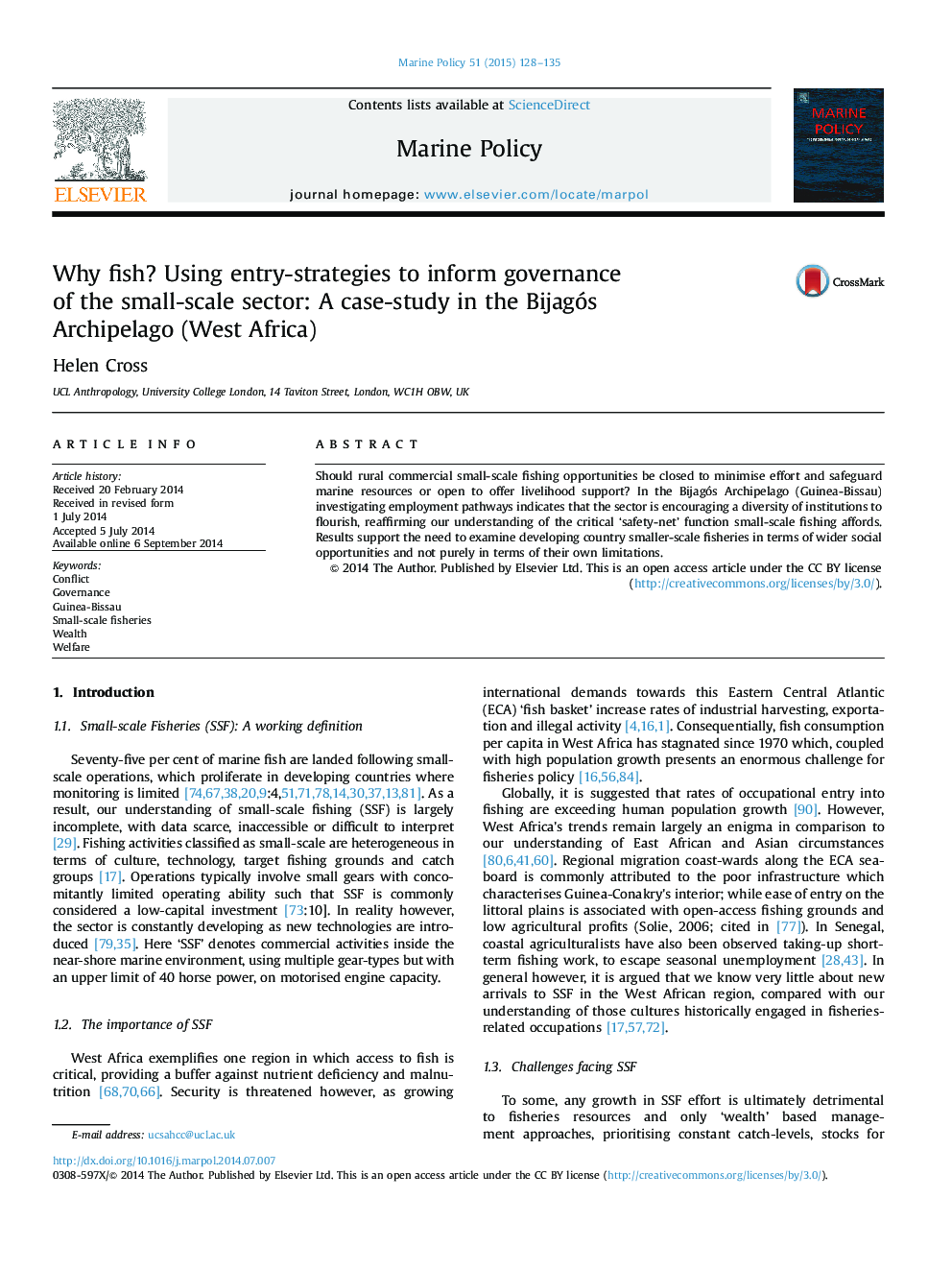 Why fish? Using entry-strategies to inform governance of the small-scale sector: A case-study in the Bijagós Archipelago (West Africa)