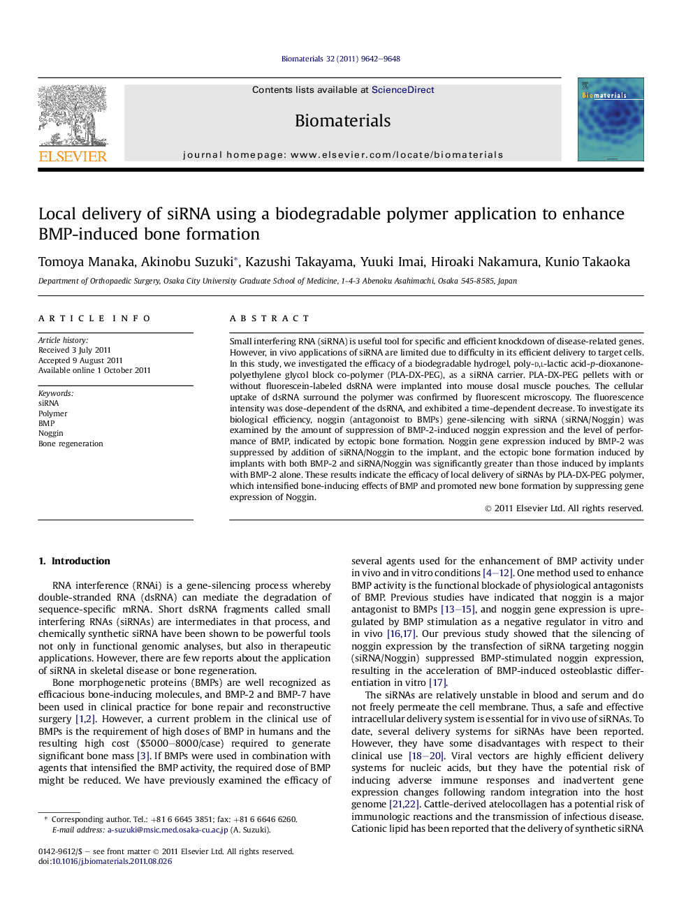 Local delivery of siRNA using a biodegradable polymer application to enhance BMP-induced bone formation