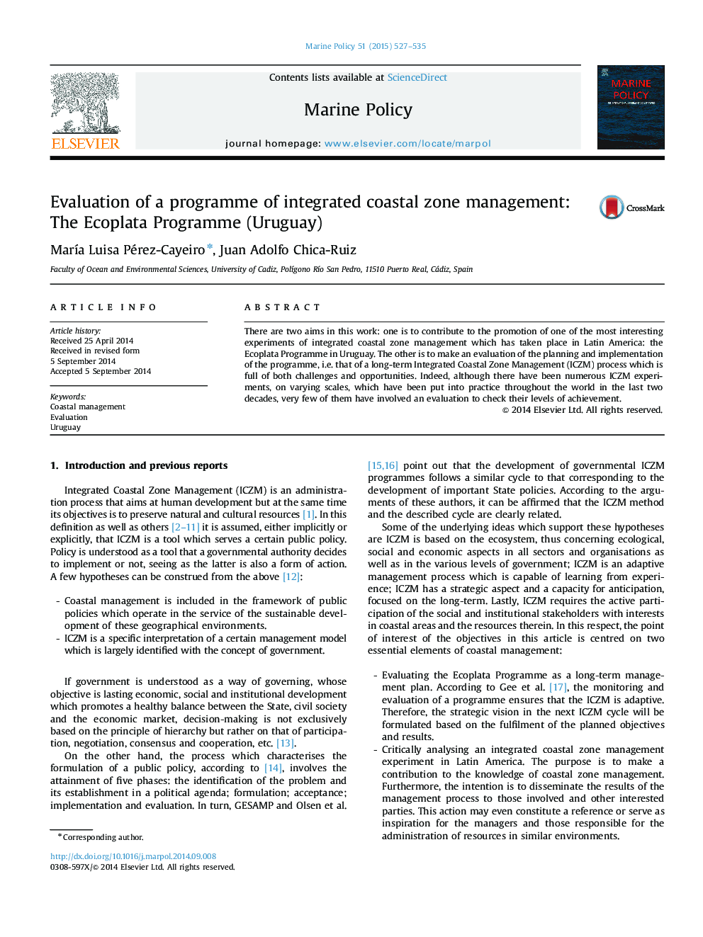 Evaluation of a programme of integrated coastal zone management: The Ecoplata Programme (Uruguay)