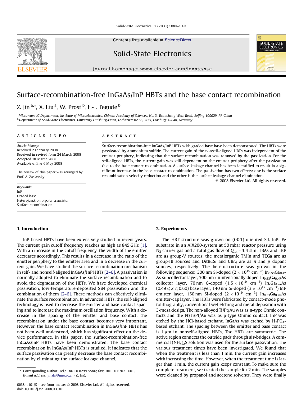 Surface-recombination-free InGaAs/InP HBTs and the base contact recombination