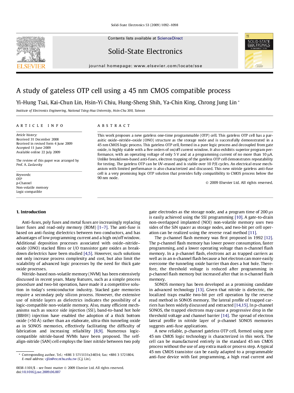 A study of gateless OTP cell using a 45 nm CMOS compatible process