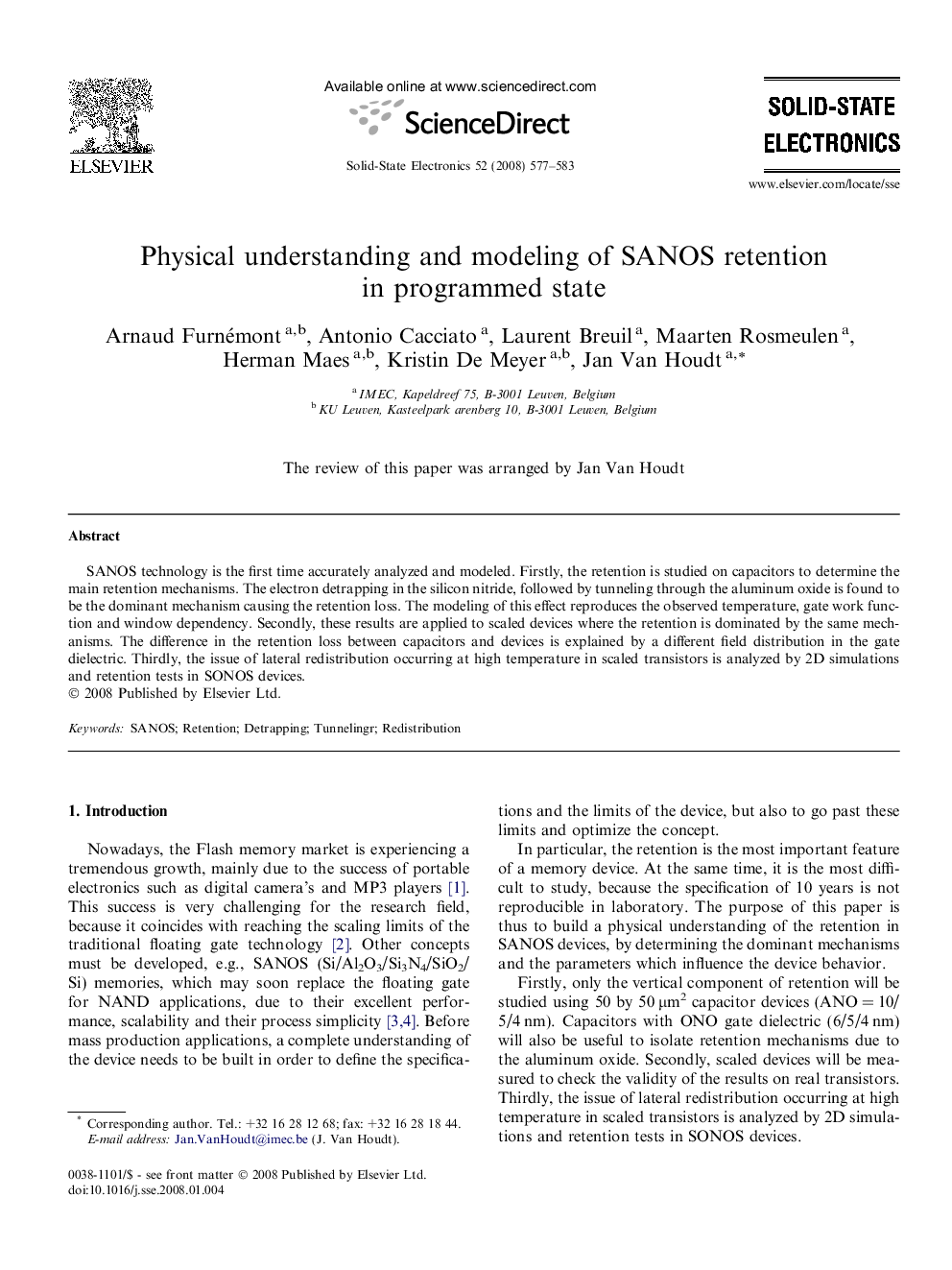 Physical understanding and modeling of SANOS retention in programmed state