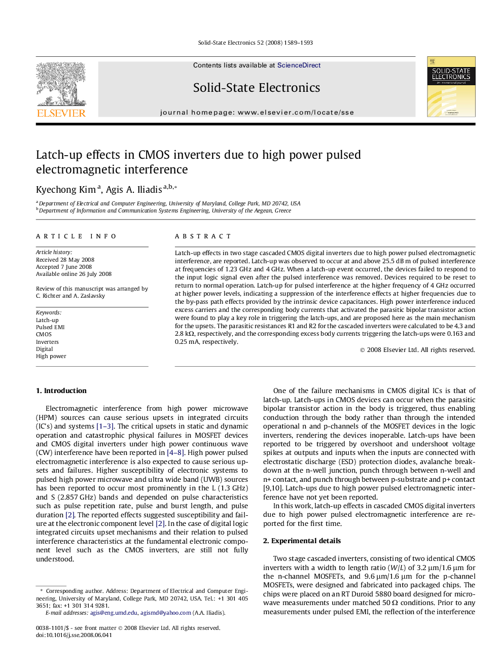 Latch-up effects in CMOS inverters due to high power pulsed electromagnetic interference