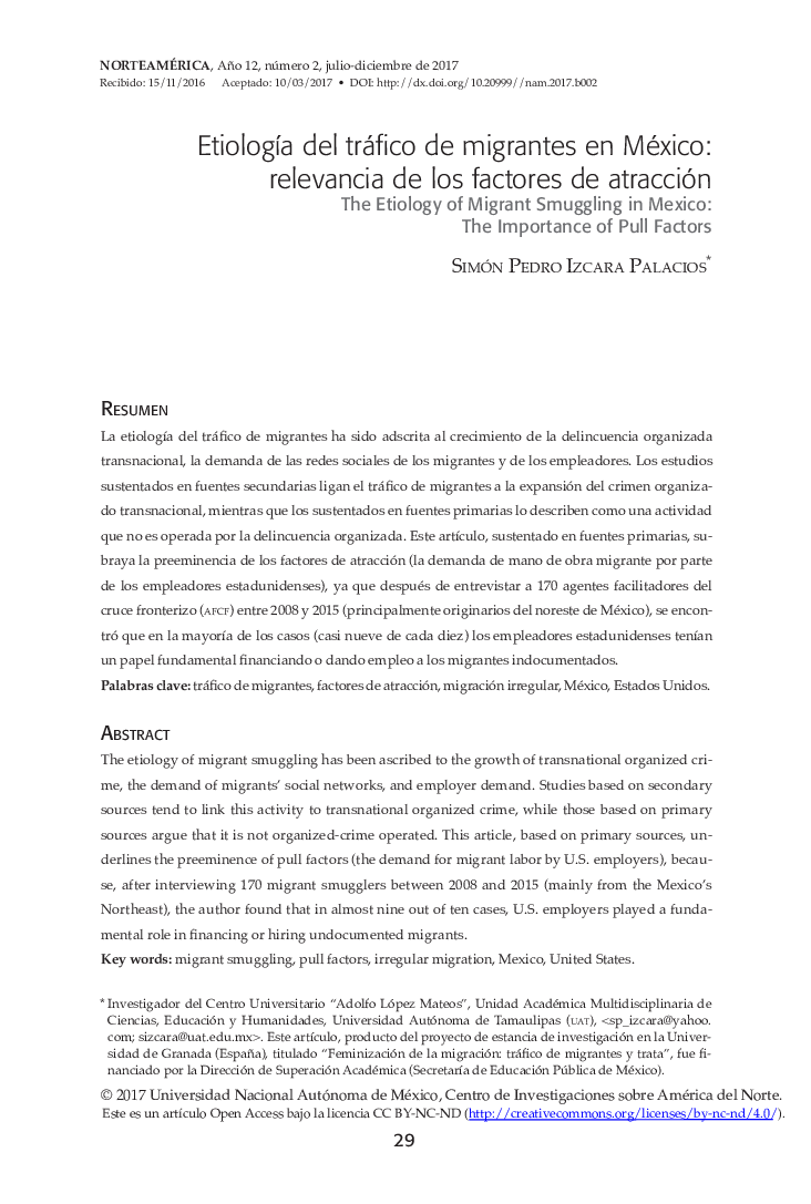 EtiologÃ­a del tráfico de migrantes en México: relevancia de los factores de atracción