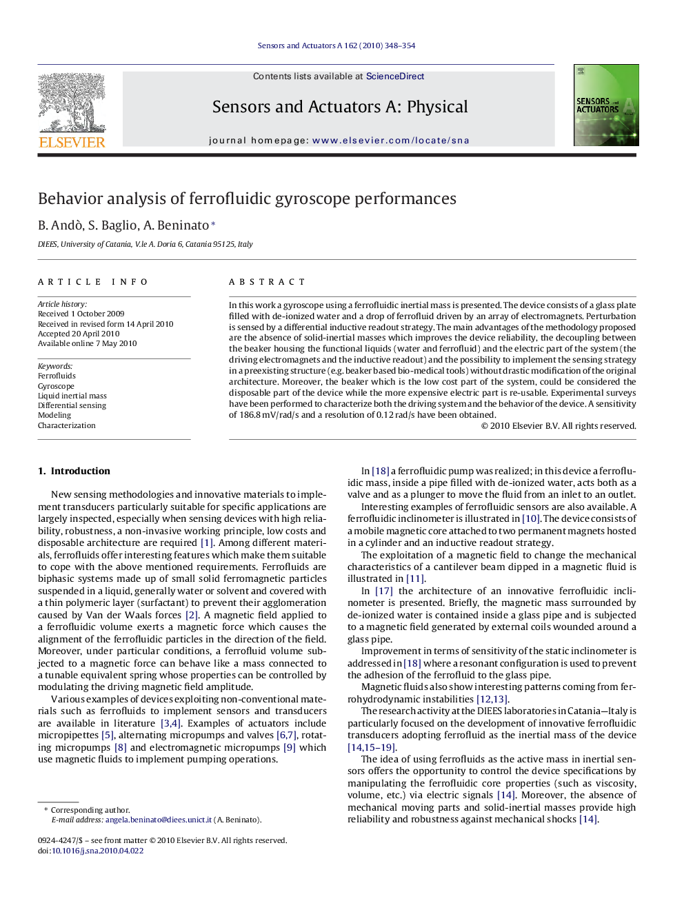Behavior analysis of ferrofluidic gyroscope performances
