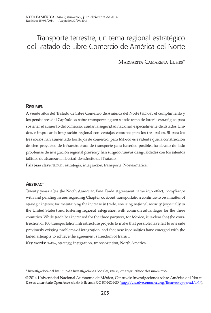 Transporte terrestre, un tema regional estratégico del Tratado de Libre Comercio de América del Norte