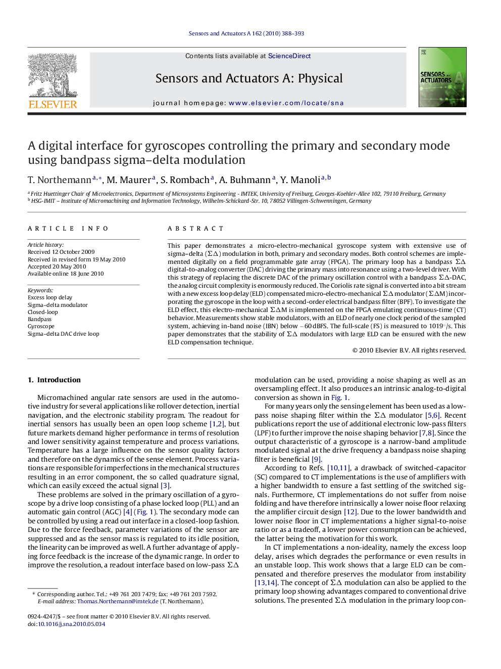 A digital interface for gyroscopes controlling the primary and secondary mode using bandpass sigma–delta modulation