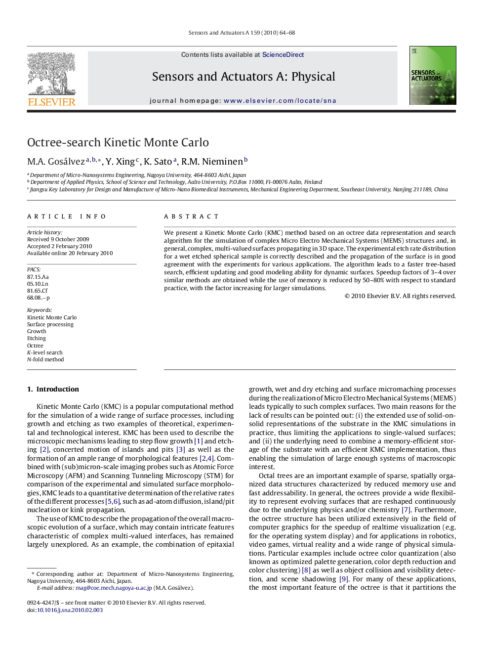 Octree-search Kinetic Monte Carlo