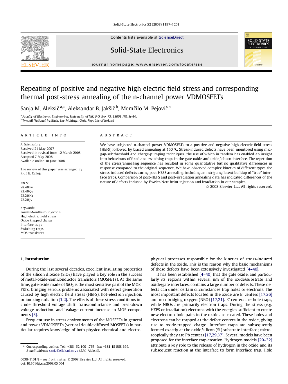 Repeating of positive and negative high electric field stress and corresponding thermal post-stress annealing of the n-channel power VDMOSFETs