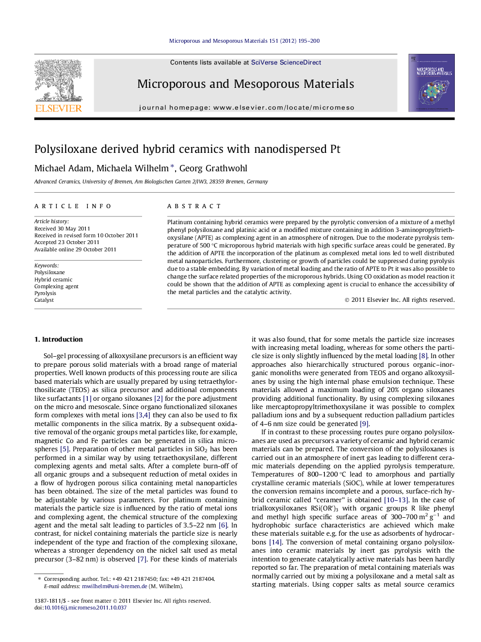 Polysiloxane derived hybrid ceramics with nanodispersed Pt