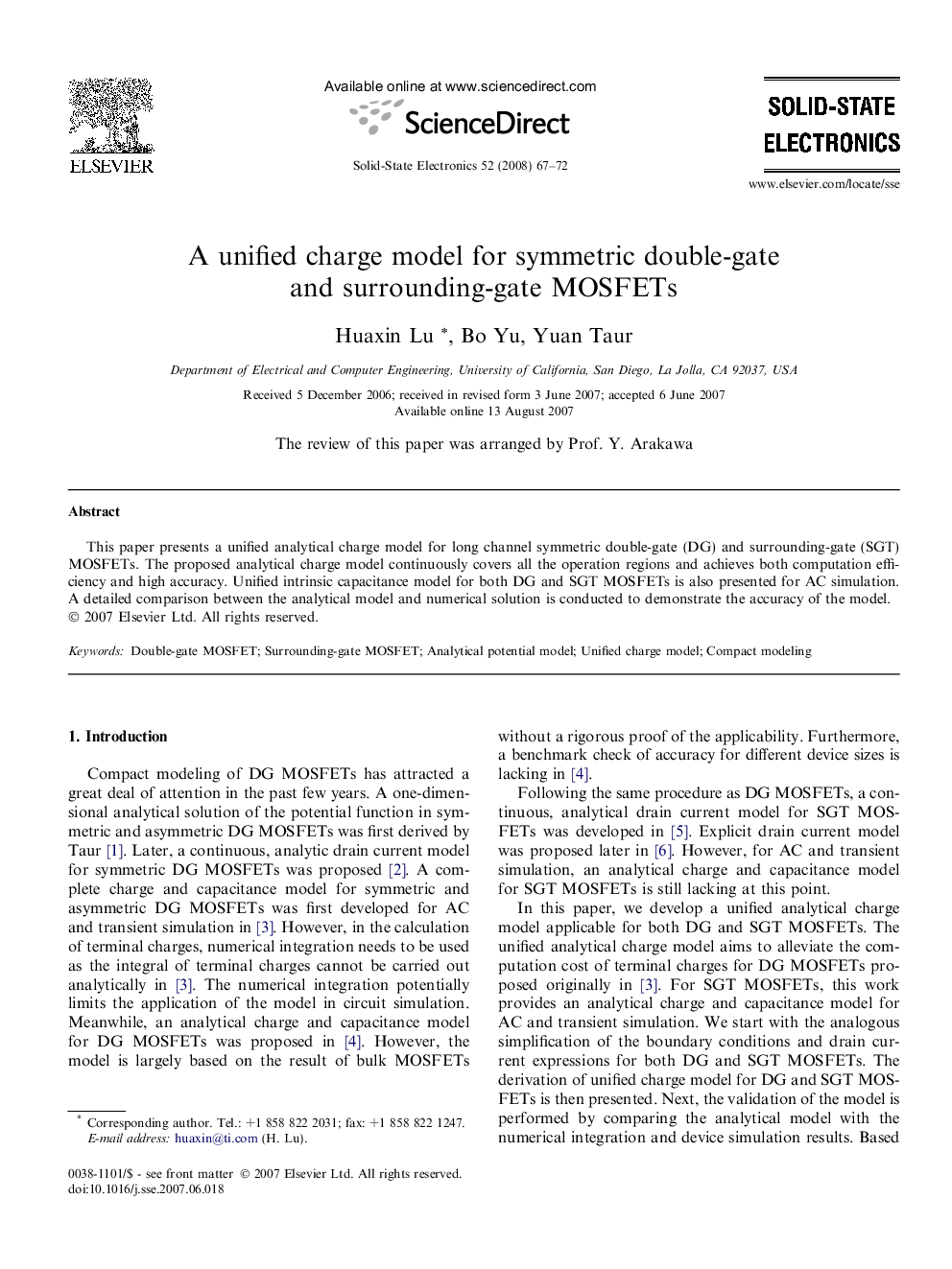 A unified charge model for symmetric double-gate and surrounding-gate MOSFETs