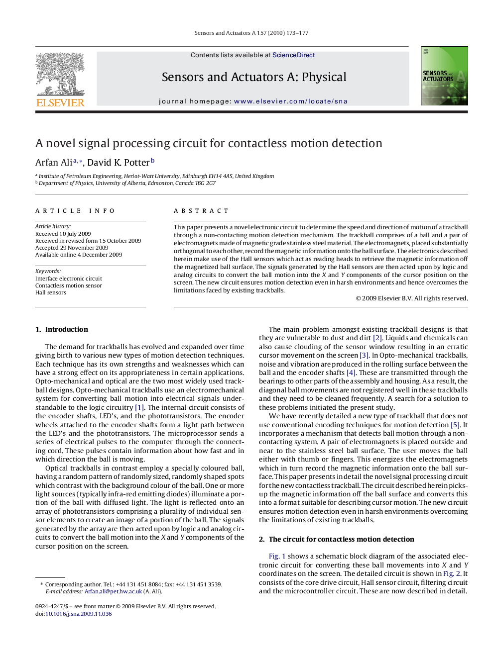 A novel signal processing circuit for contactless motion detection