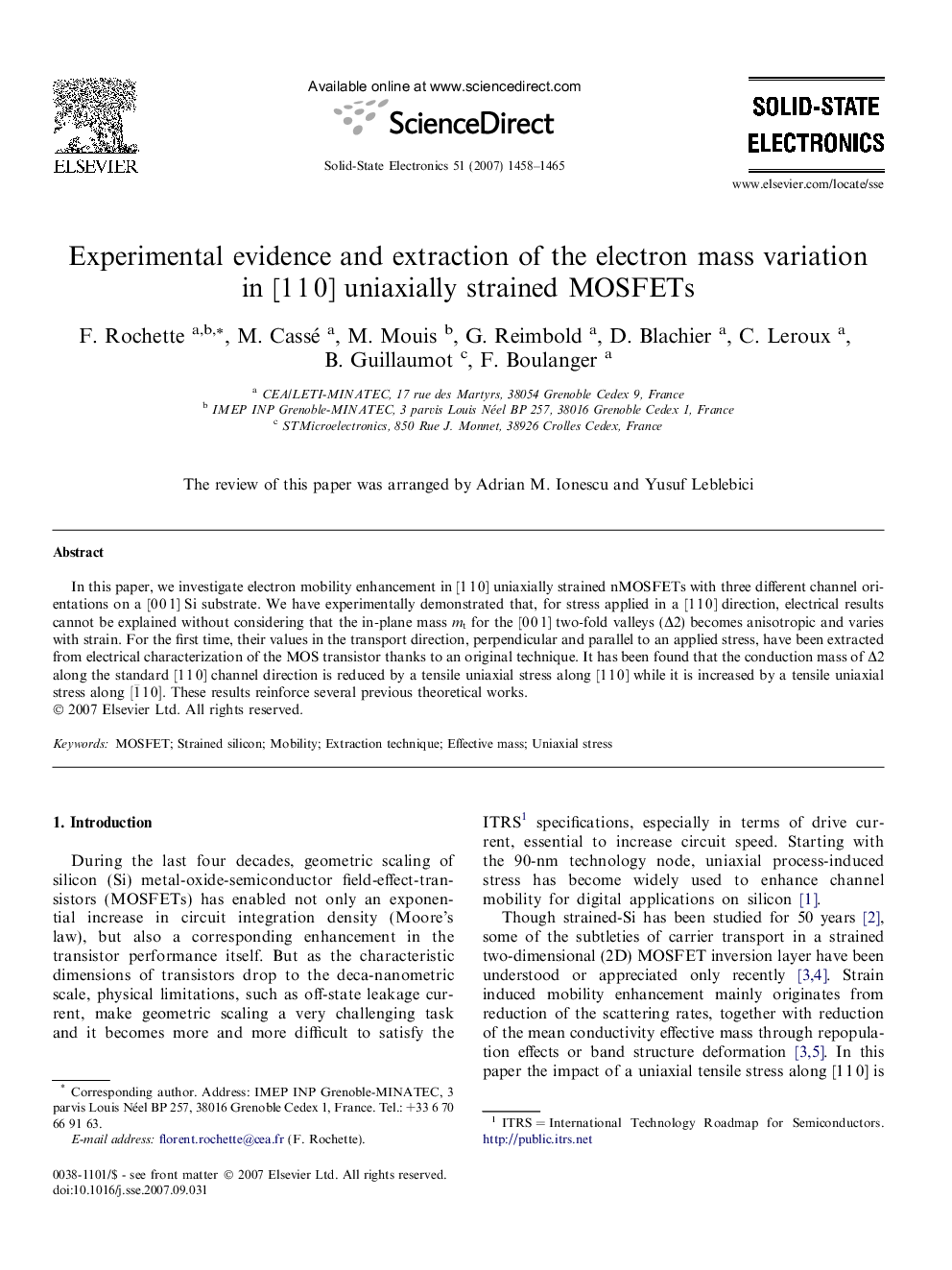 Experimental evidence and extraction of the electron mass variation in [1 1 0] uniaxially strained MOSFETs