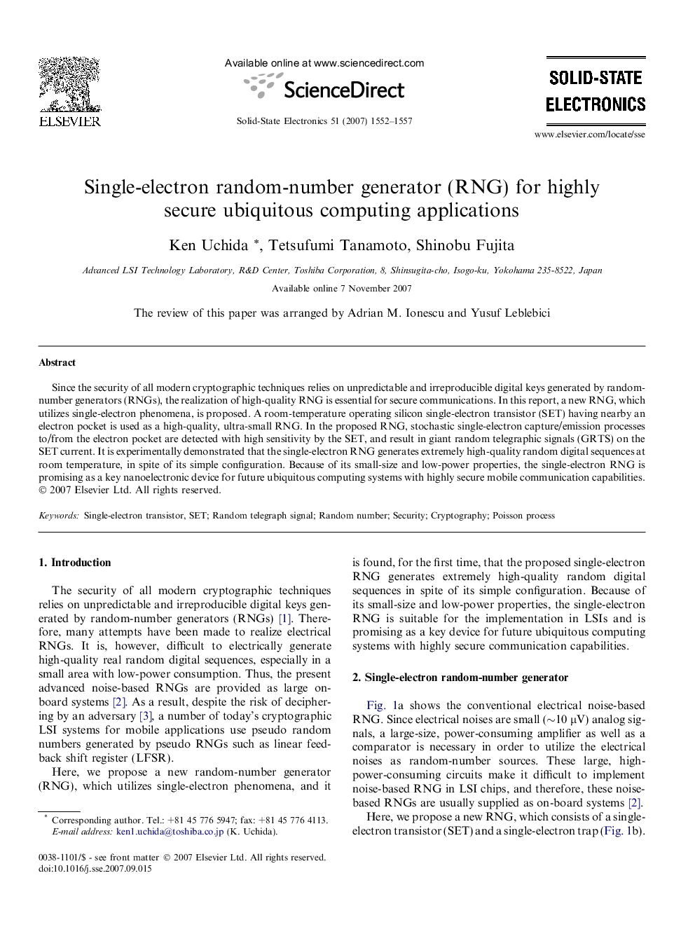 Single-electron random-number generator (RNG) for highly secure ubiquitous computing applications