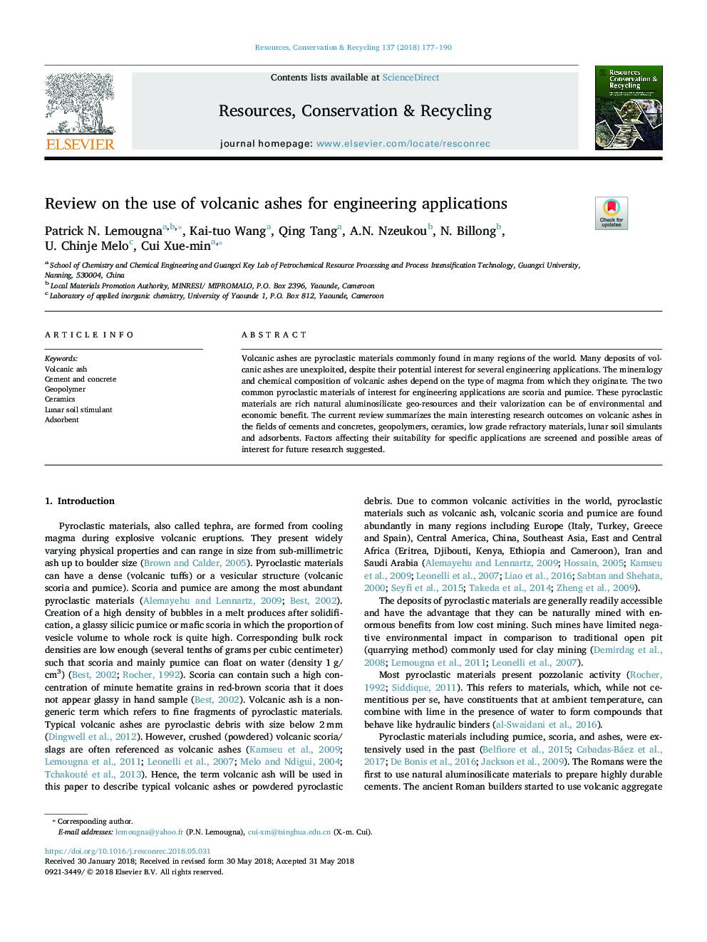 Review on the use of volcanic ashes for engineering applications