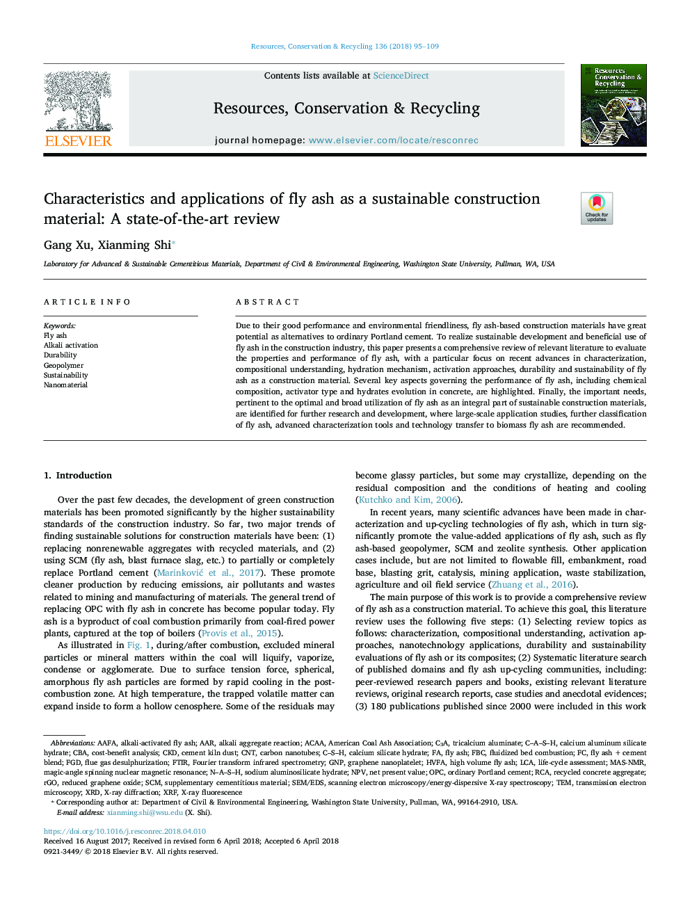 Characteristics and applications of fly ash as a sustainable construction material: A state-of-the-art review