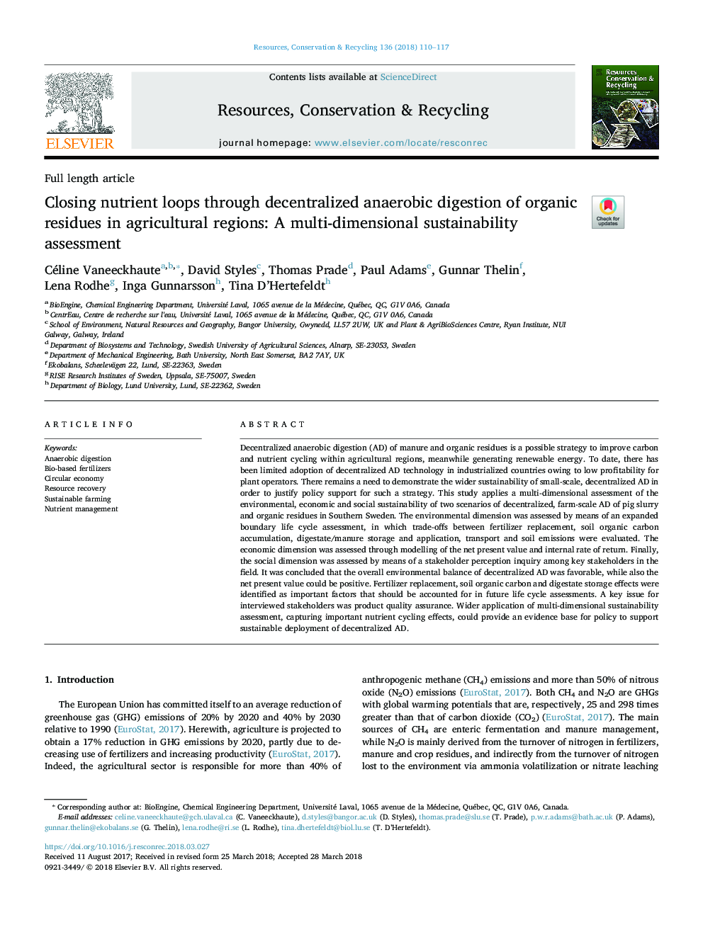 Closing nutrient loops through decentralized anaerobic digestion of organic residues in agricultural regions: A multi-dimensional sustainability assessment