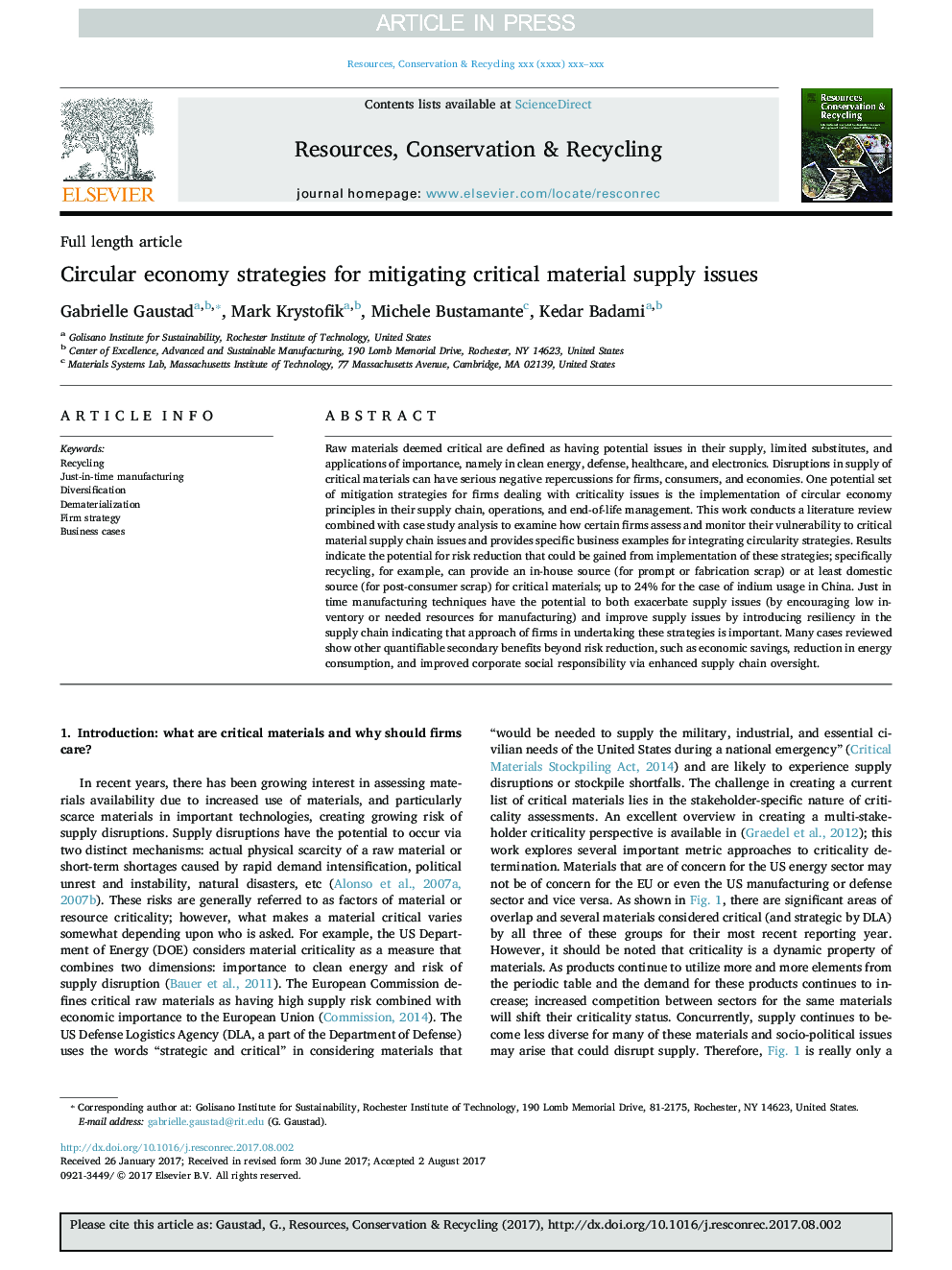 Circular economy strategies for mitigating critical material supply issues