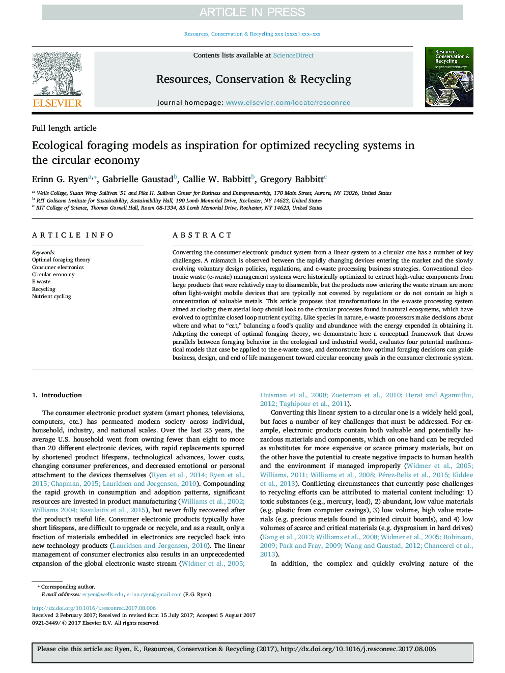 Ecological foraging models as inspiration for optimized recycling systems in the circular economy