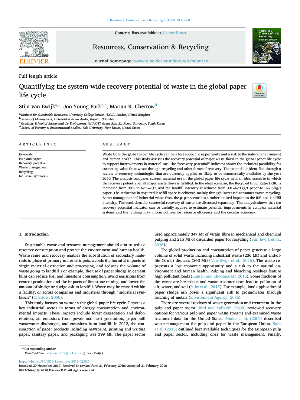 Quantifying the system-wide recovery potential of waste in the global paper life cycle