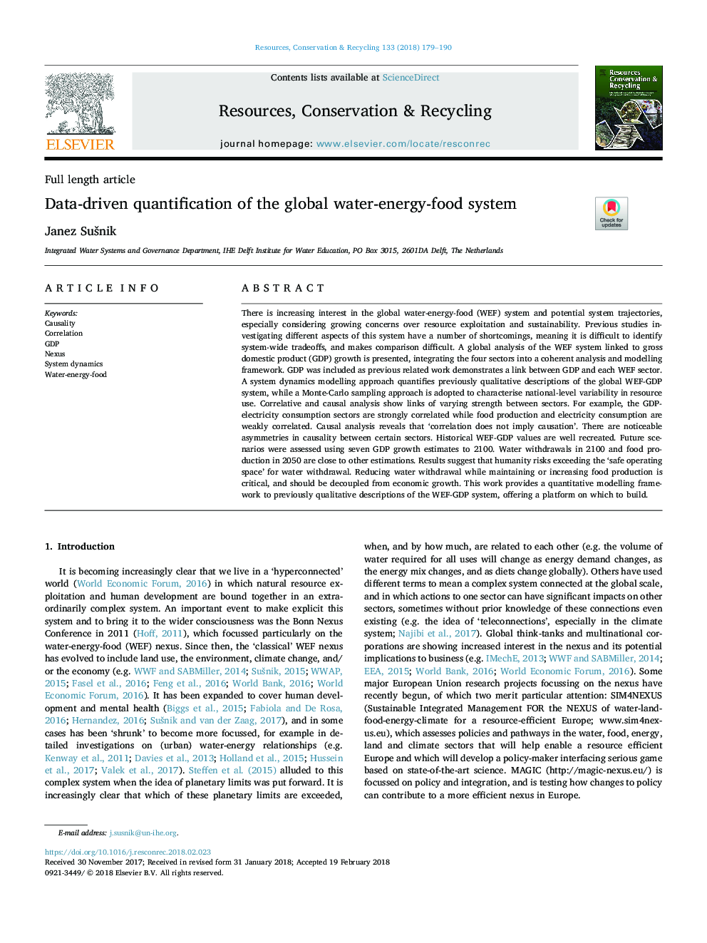 Data-driven quantification of the global water-energy-food system