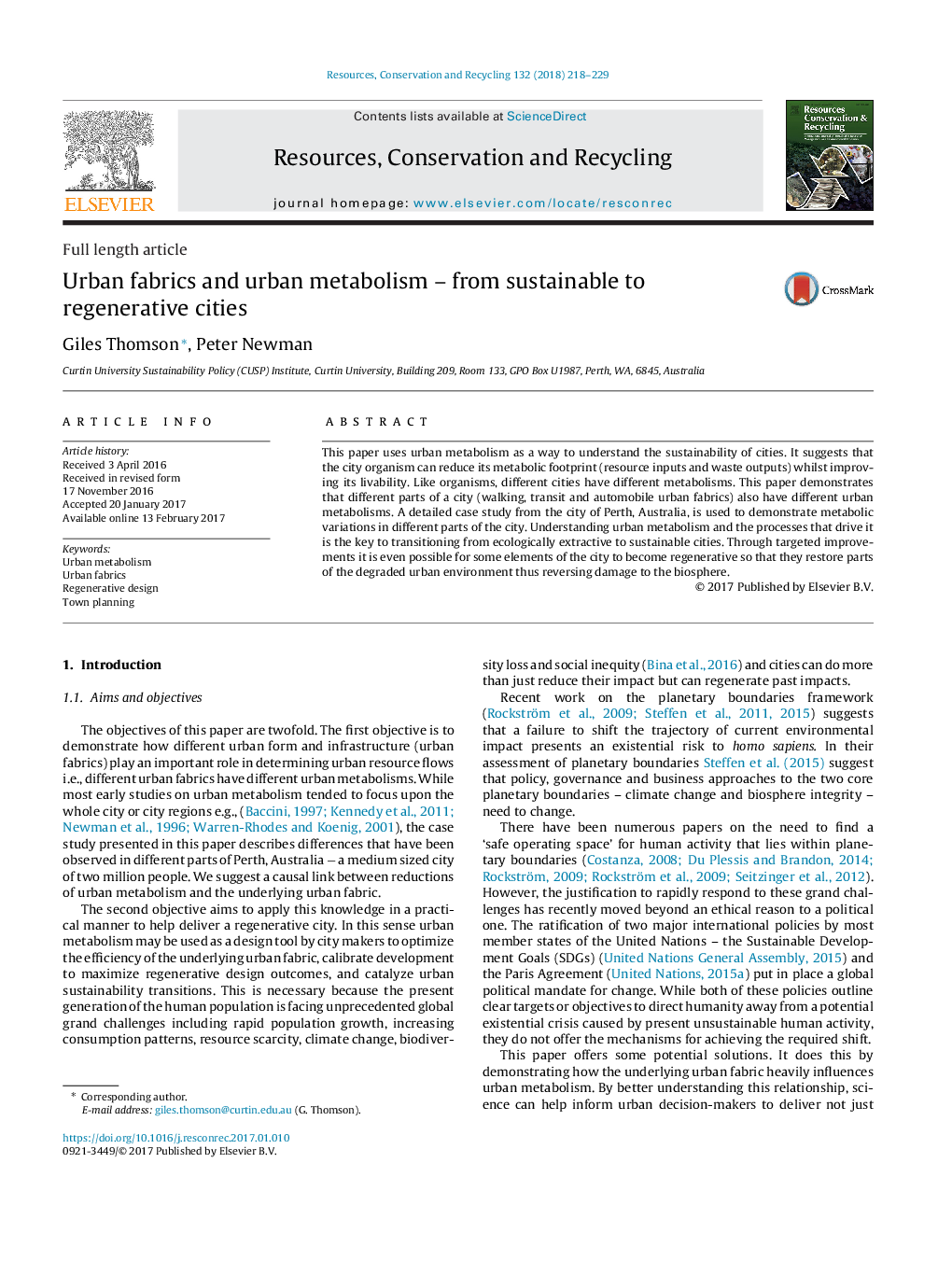 Urban fabrics and urban metabolism - from sustainable to regenerative cities