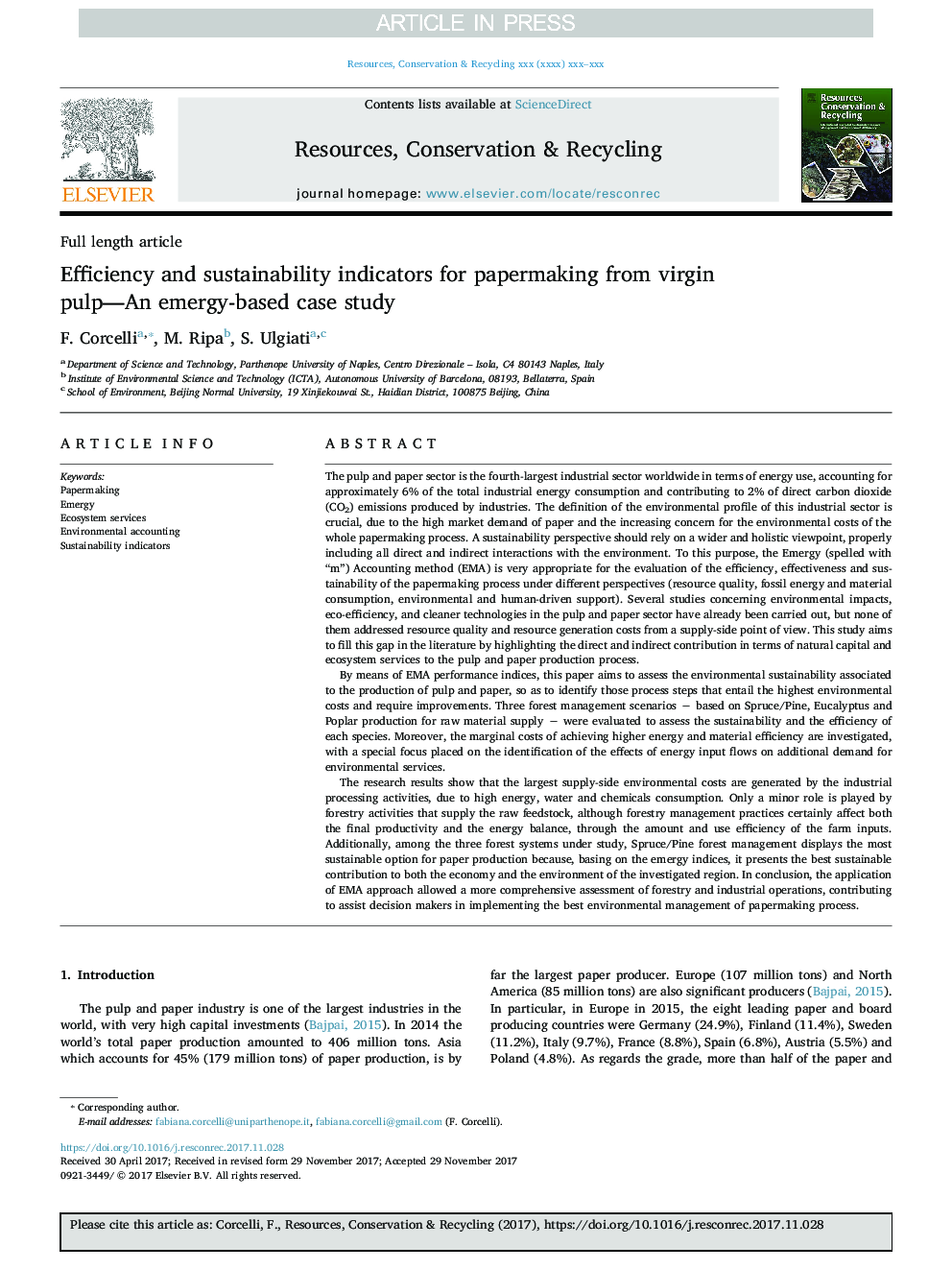 Efficiency and sustainability indicators for papermaking from virgin pulp-An emergy-based case study