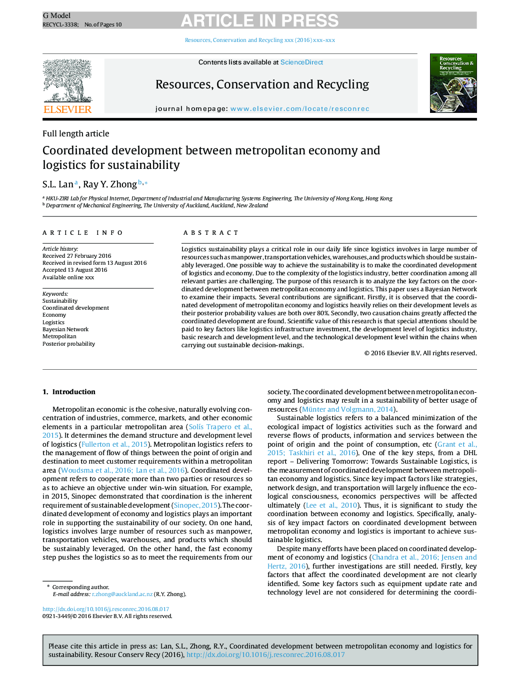 Coordinated development between metropolitan economy and logistics for sustainability