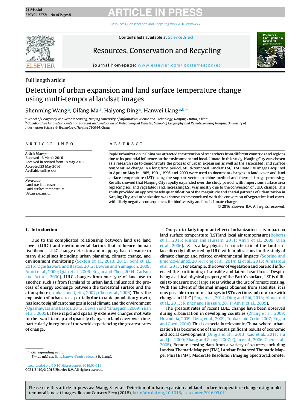 Detection of urban expansion and land surface temperature change using multi-temporal landsat images