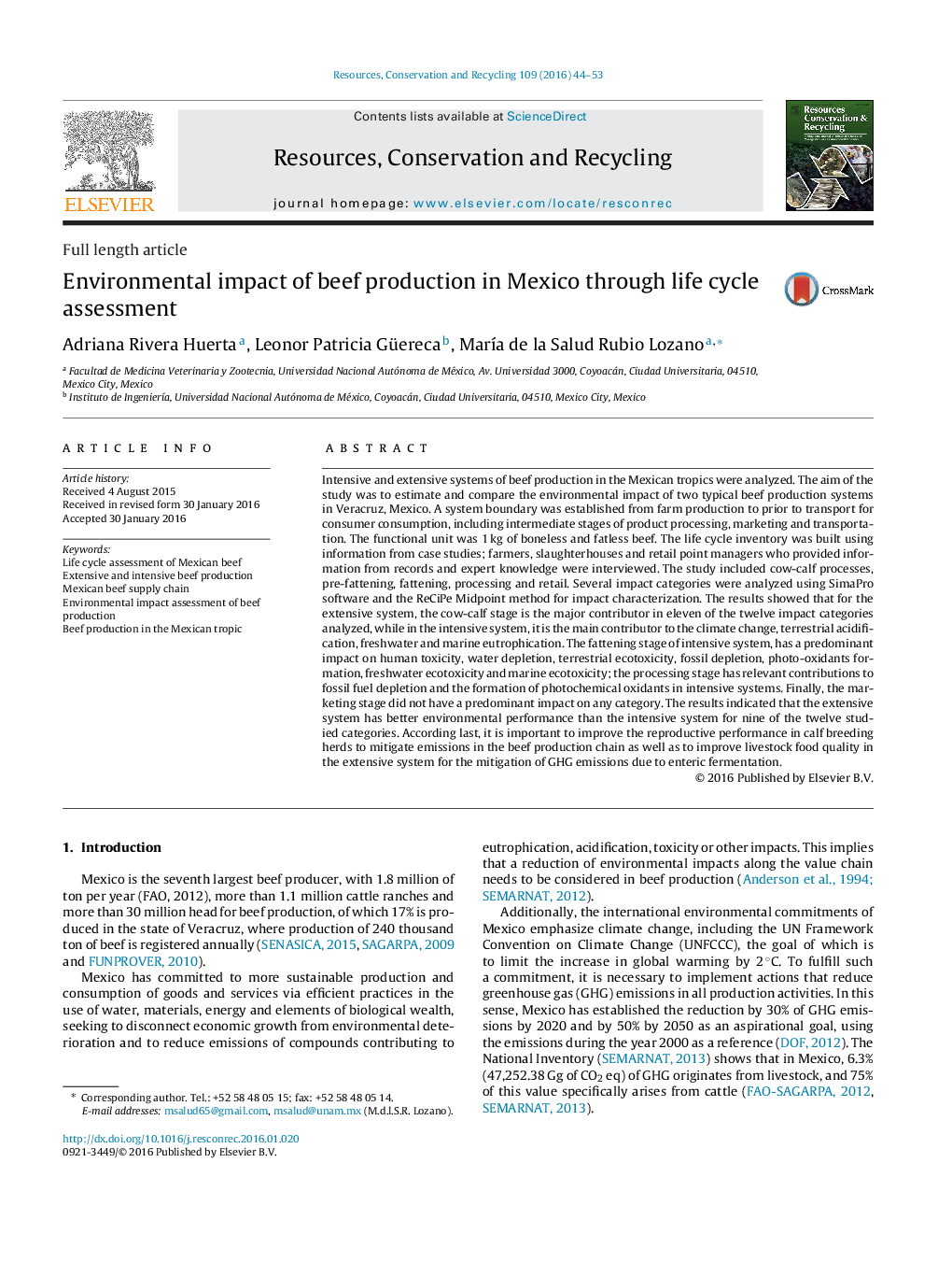 Environmental impact of beef production in Mexico through life cycle assessment