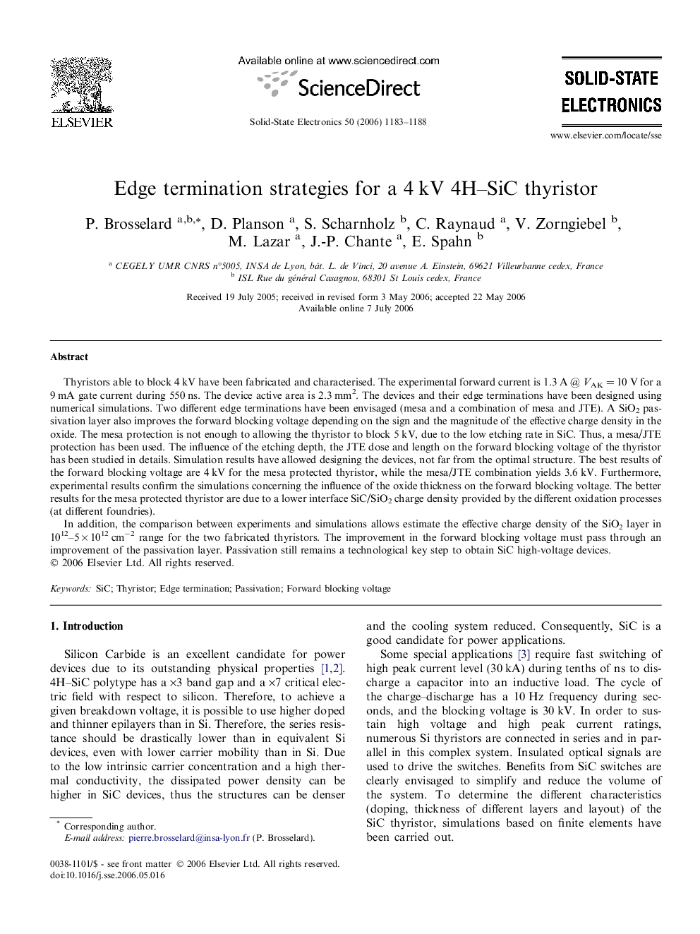 عکس صفحه اول مقاله: Edge termination strategies for a 4 kV 4H–SiC thyristor Edge termination strategies for a 4 kV 4H–SiC thyristor