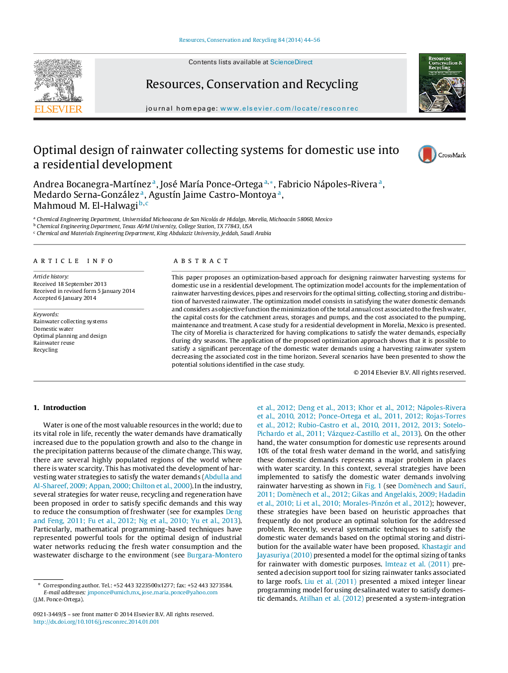 Optimal design of rainwater collecting systems for domestic use into a residential development