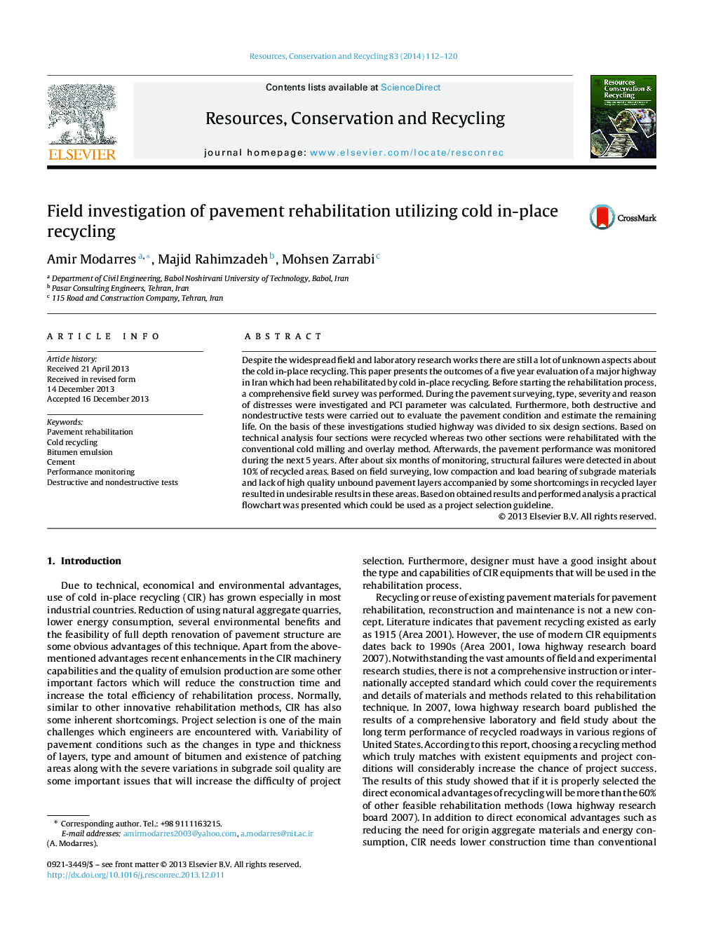 Field investigation of pavement rehabilitation utilizing cold in-place recycling