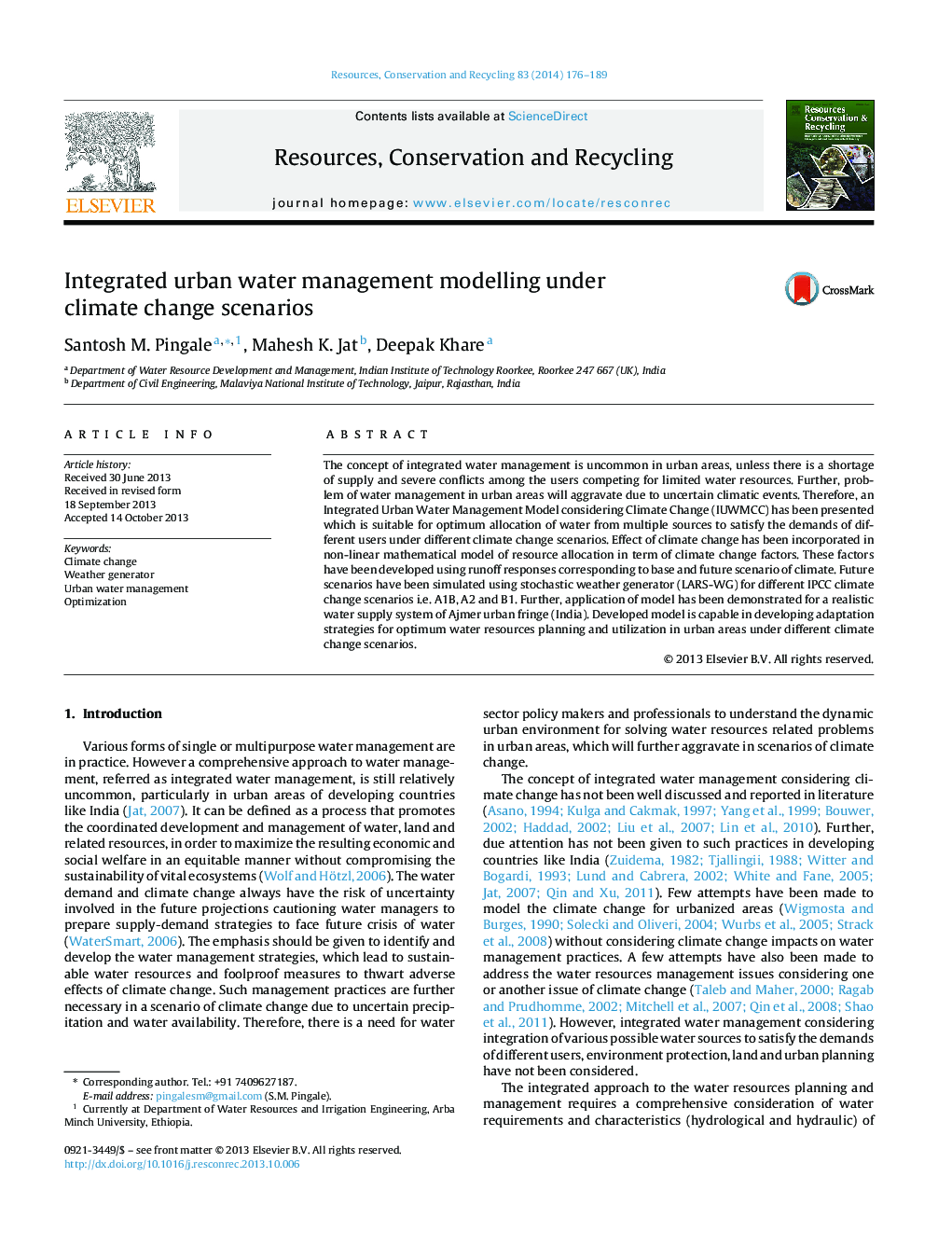 Integrated urban water management modelling under climate change scenarios