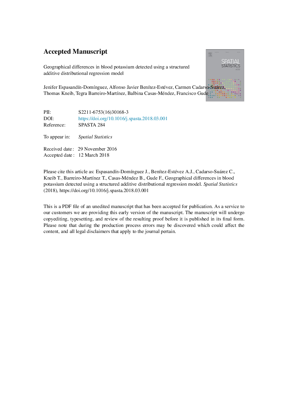 تفاوت های جغرافیایی در پتاسیم خون با استفاده از یک مدل رگرسیون توزیعی افزایشی ساختار یافته تشخیص داده شد 