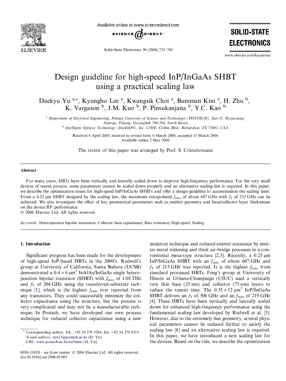 Design guideline for high-speed InP/InGaAs SHBT using a practical scaling law