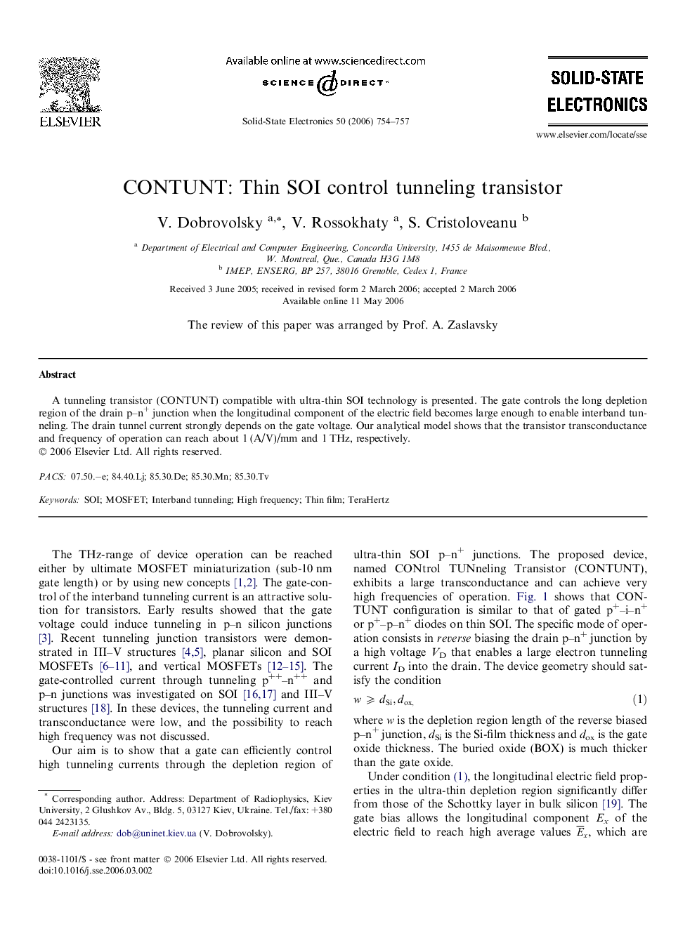 CONTUNT: Thin SOI control tunneling transistor