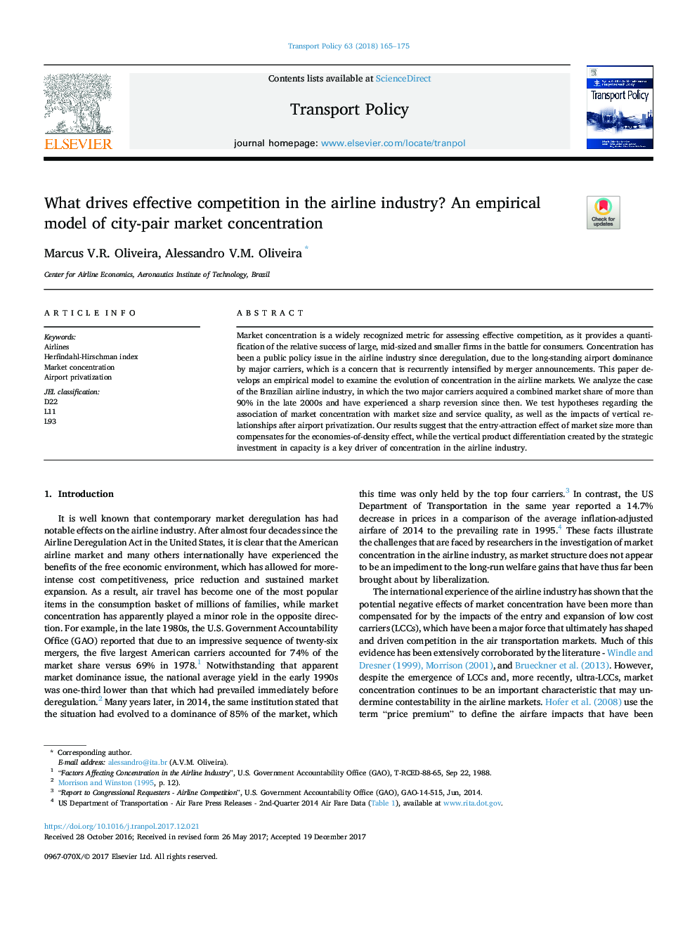 What drives effective competition in the airline industry? An empirical model of city-pair market concentration