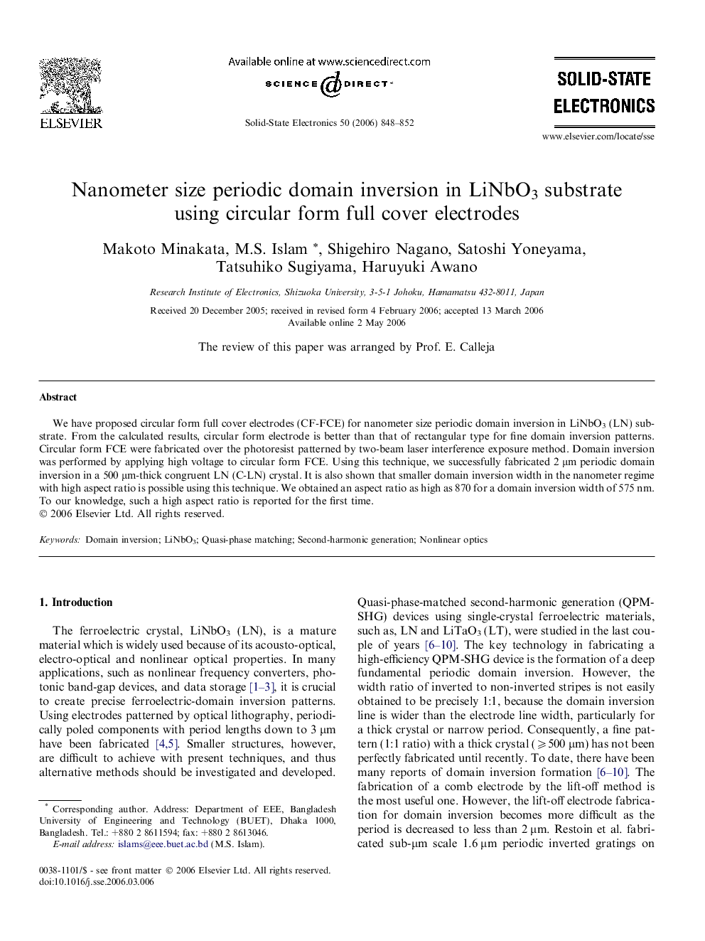 Nanometer size periodic domain inversion in LiNbO3 substrate using circular form full cover electrodes