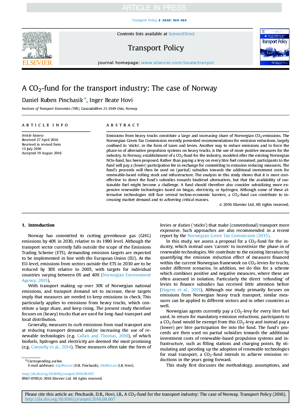 A CO2-fund for the transport industry: The case of Norway