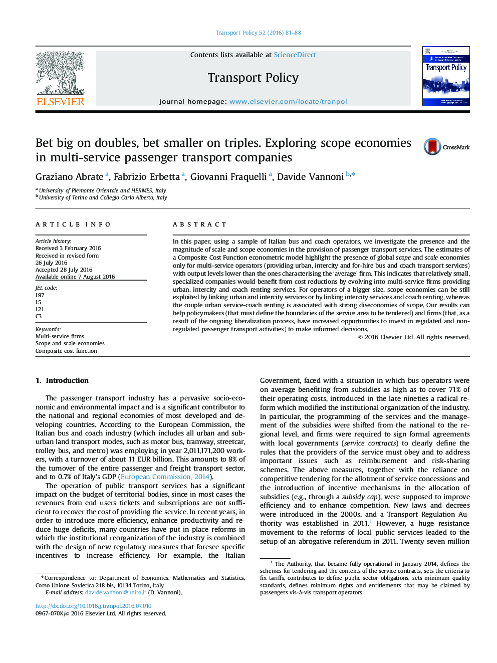 Bet big on doubles, bet smaller on triples. Exploring scope economies in multi-service passenger transport companies